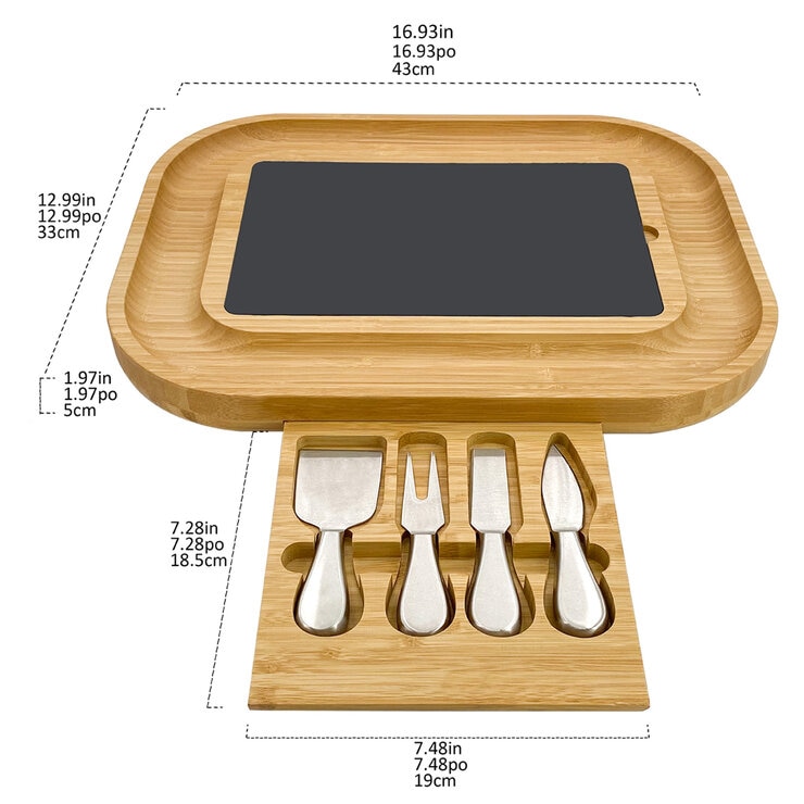 Carrara Bamboo Cheese Board With Stainless Steel Knives
