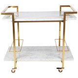 Cafe Lighting and Living Franklin White Marble Bar Cart, Gold/