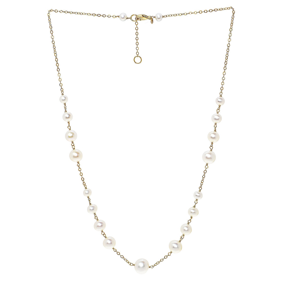 1368375 14KT Yellow Gold Cultured Freshwater Pearl Graduated Station Necklace/