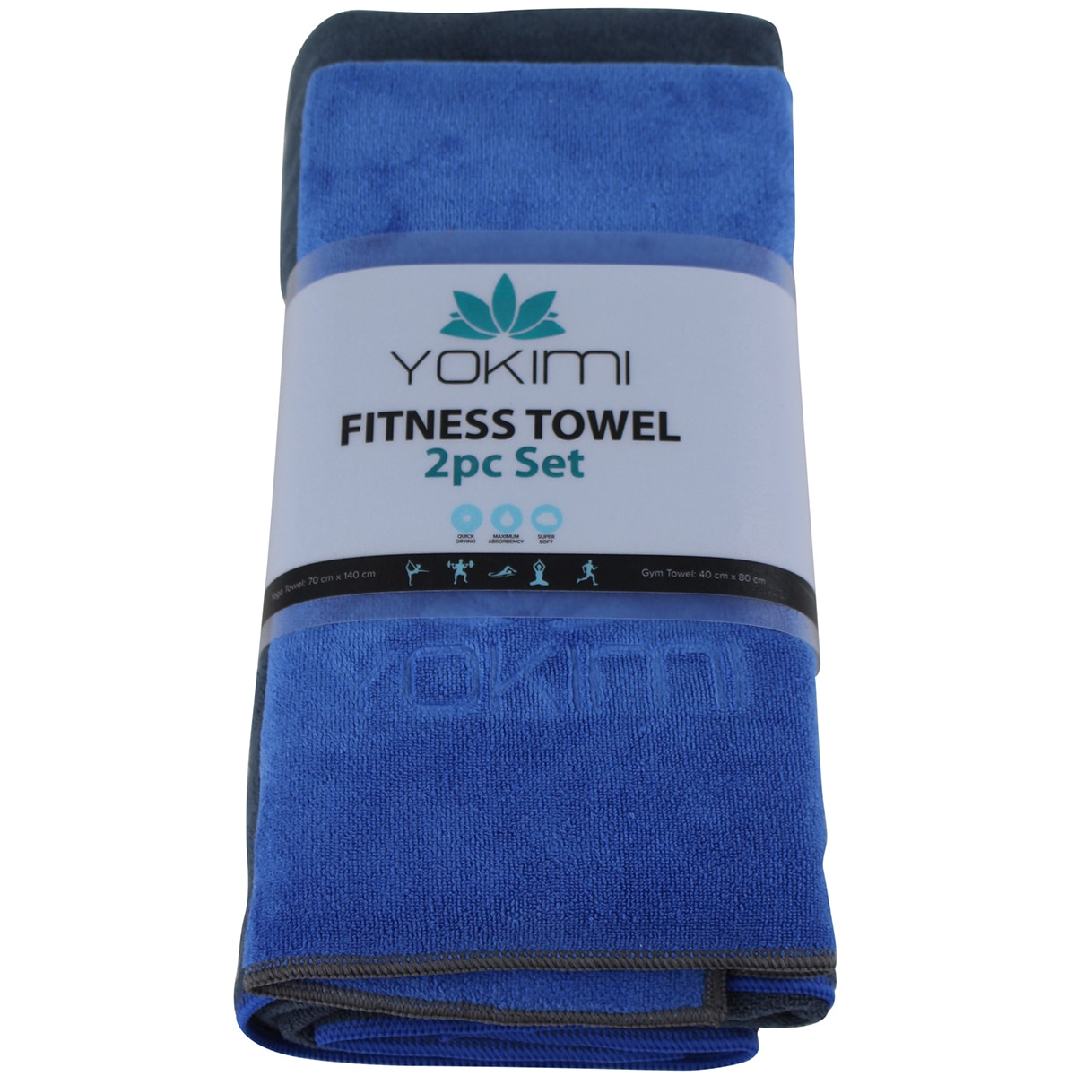 Odyssey Living Yokimi 2 pack Gym Sports Towel - Charcoal/Cobalt Blue