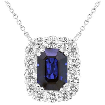18KT White Gold 0.37ctw Diamond Sapphire Centre Necklace