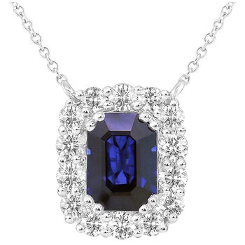 18KT White Gold 0.37ctw Diamond Sapphire Centre Necklace