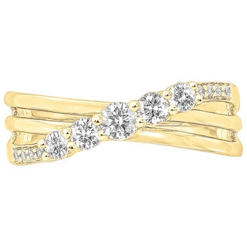 18KT Yellow Gold 0.50ctw Round Diamond Crossover Ring