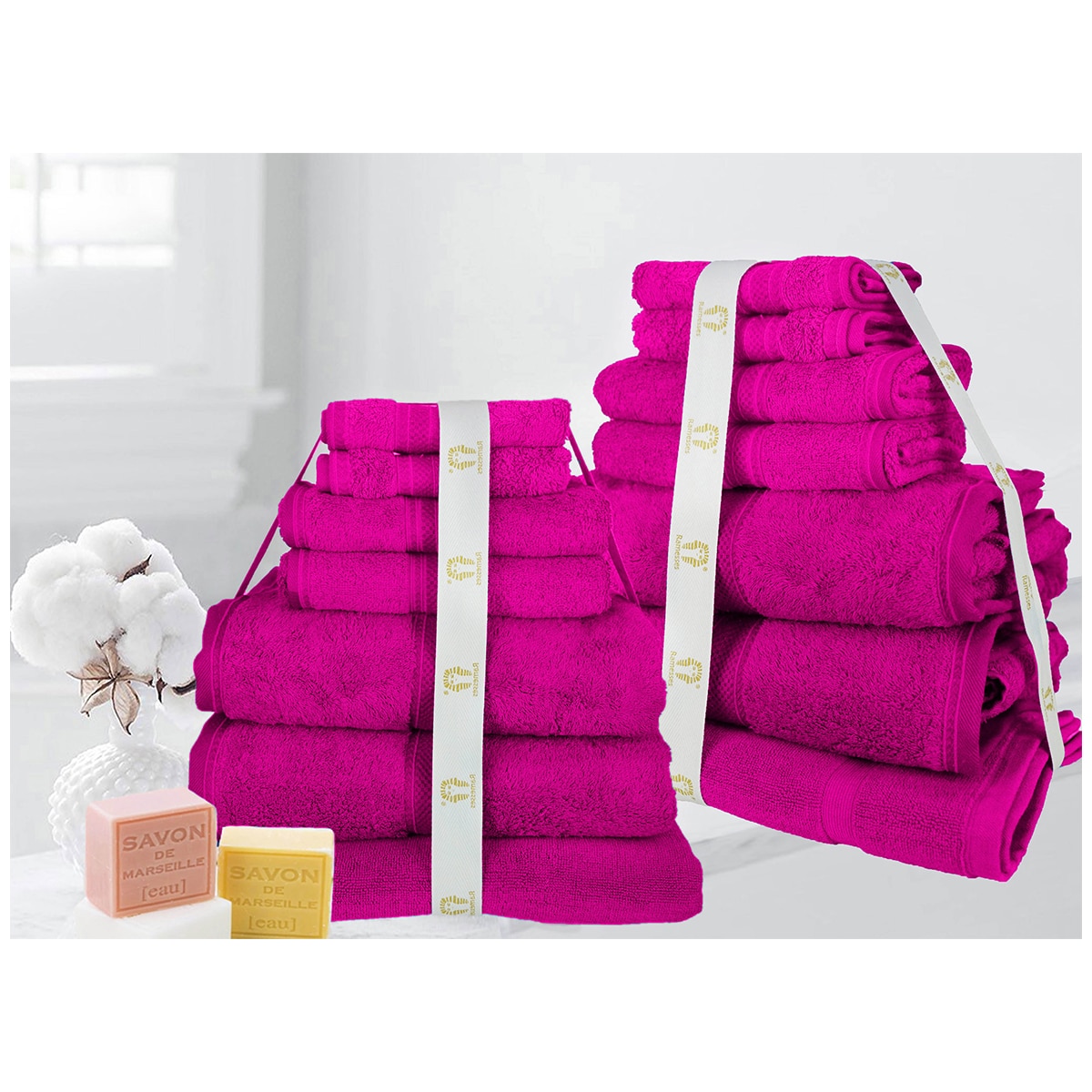 Kingtex Ramesses 100% Cotton Bath Towel Sets 14 piece - Fuschia