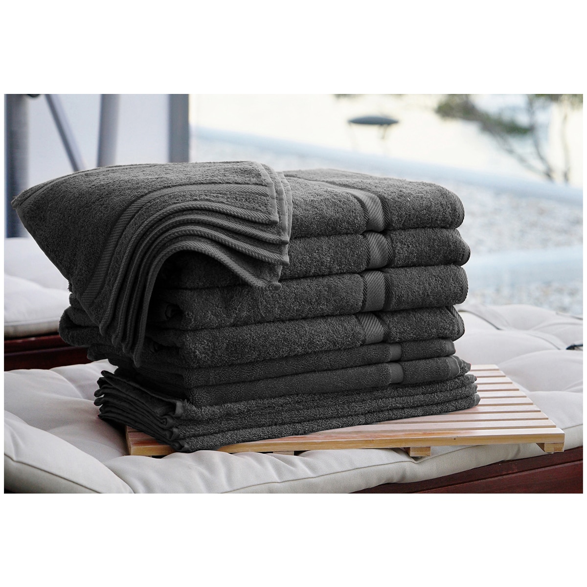Kingtex Plain dyed 100% Combed Cotton towel range 550gsm Bath Sheet set 14 piece - Black