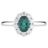 18KT White Gold 0.50ctw Round Diamond And Oval Lab Emerald Ring