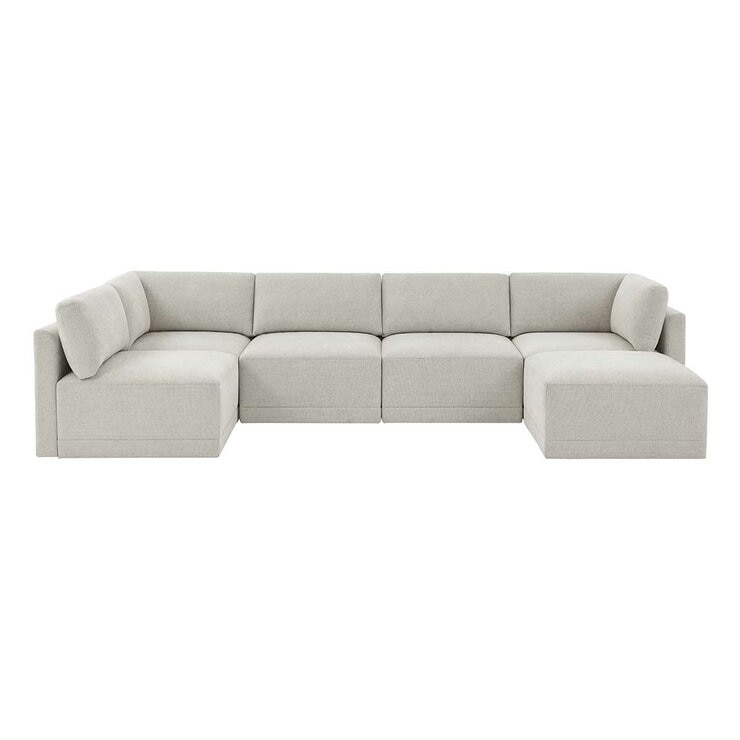 Thomasville 6PC Fabric Modular Sectional with Ottoman Light Grey