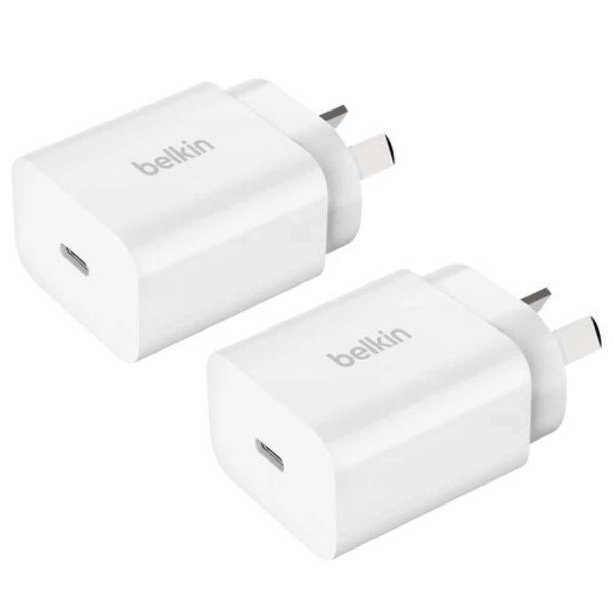 Belkin BoostCharge USB-C PD 3.0 Wall Charger 20W White 2 Pack WCA007AUWH-2PK