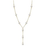 18KT Yellow Gold 8-9mm Oval Freshwater Pearl & Pyramid Beads Hanging Cable Chain Necklace