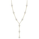 18KT Yellow Gold 8-9mm Oval Freshwater Pearl & Pyramid Beads Hanging Cable Chain Necklace