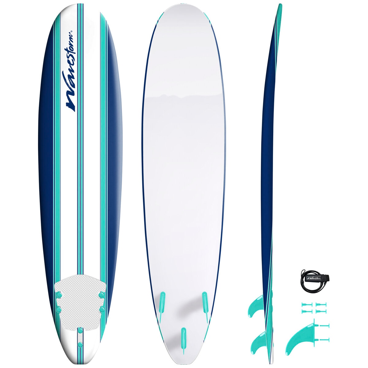 Wavestorm Classic Surfboard 2.4m Blue White Aqua