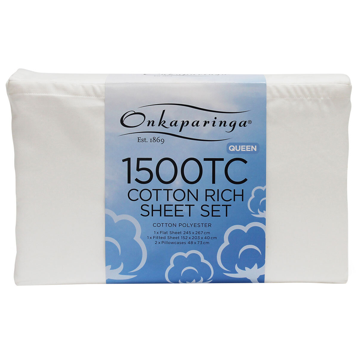 Onkaparinga Cotton Rich 1500TC Sheet Set Queen 4 Piece White