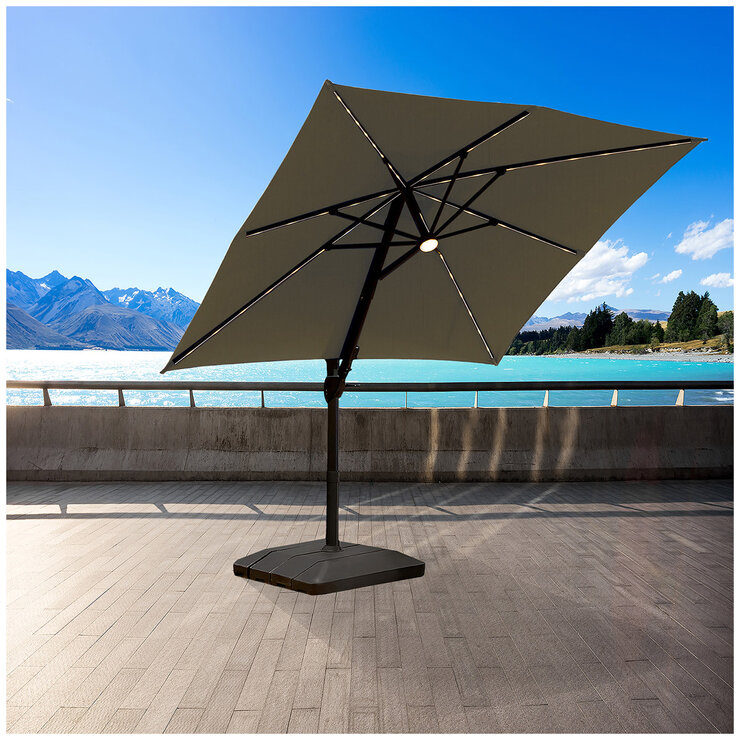 Atleisure Solar Led Cantilever Umbrella 10FT with Base Pebble Atleisure Solar Led Cantilever Umbrella 10FT with Base Pebble