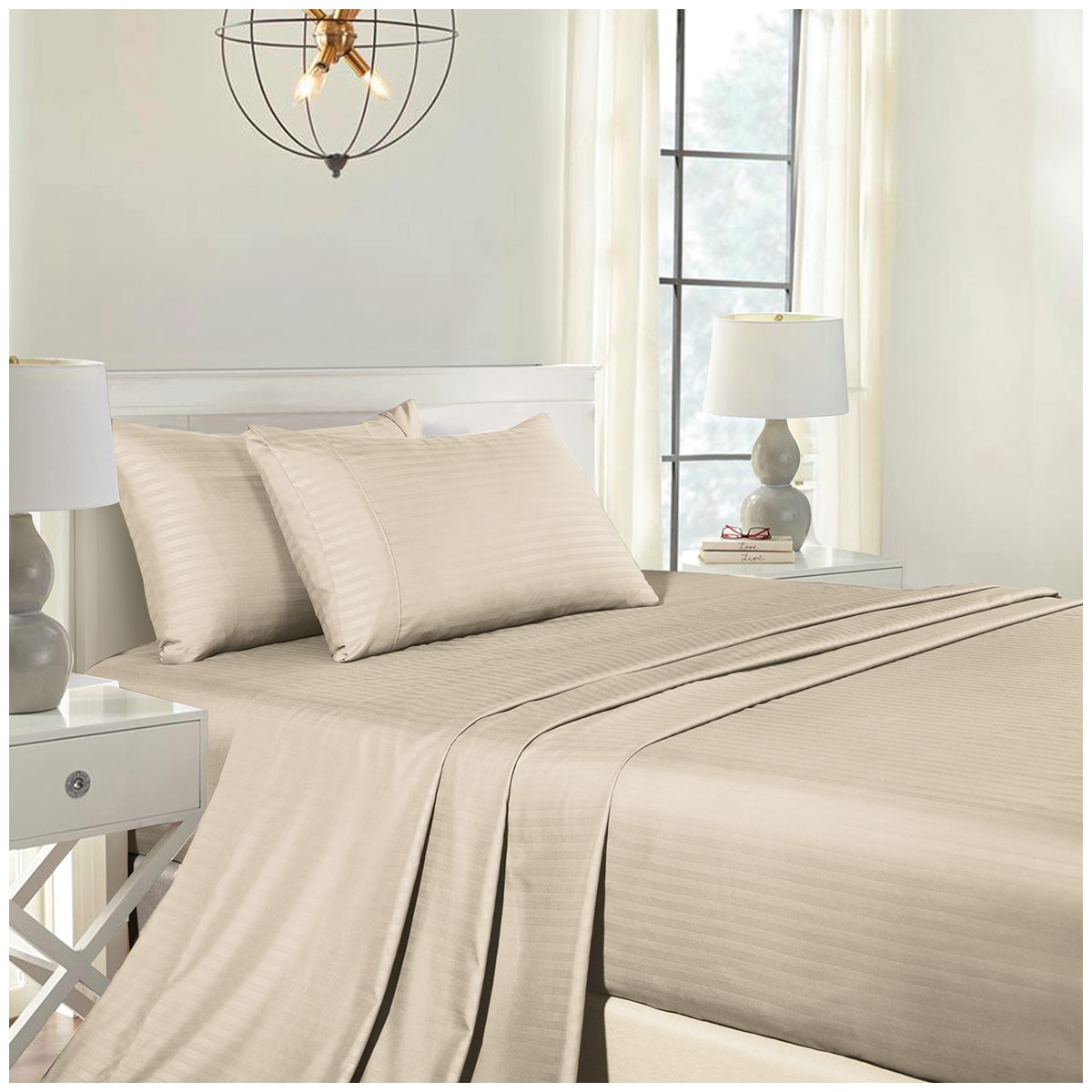 Bdirect Royal Comfort Blended Bamboo Sheet Set with stripes Queen - Sand