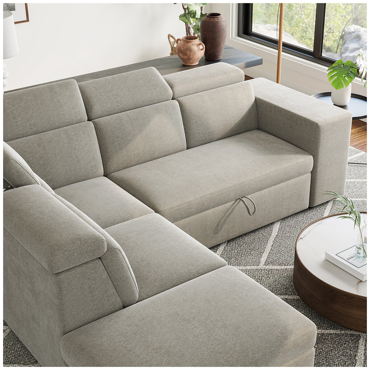 Valencia Finn Fabric Sectional Lounge Bed Left Storage Ottoman Light Grey Valencia Finn Fabric Sectional Lounge Bed Left Storage Ottoman Light Grey