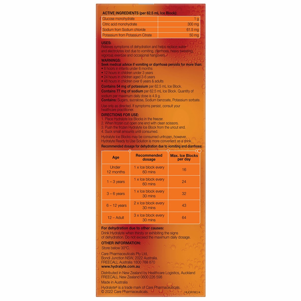 Hydralyte Electrolyte 2 x 16 Ice Blocks