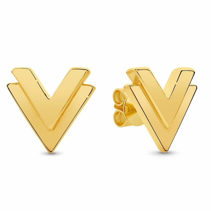 24KT Yellow Gold V Shaped Stud Earrings