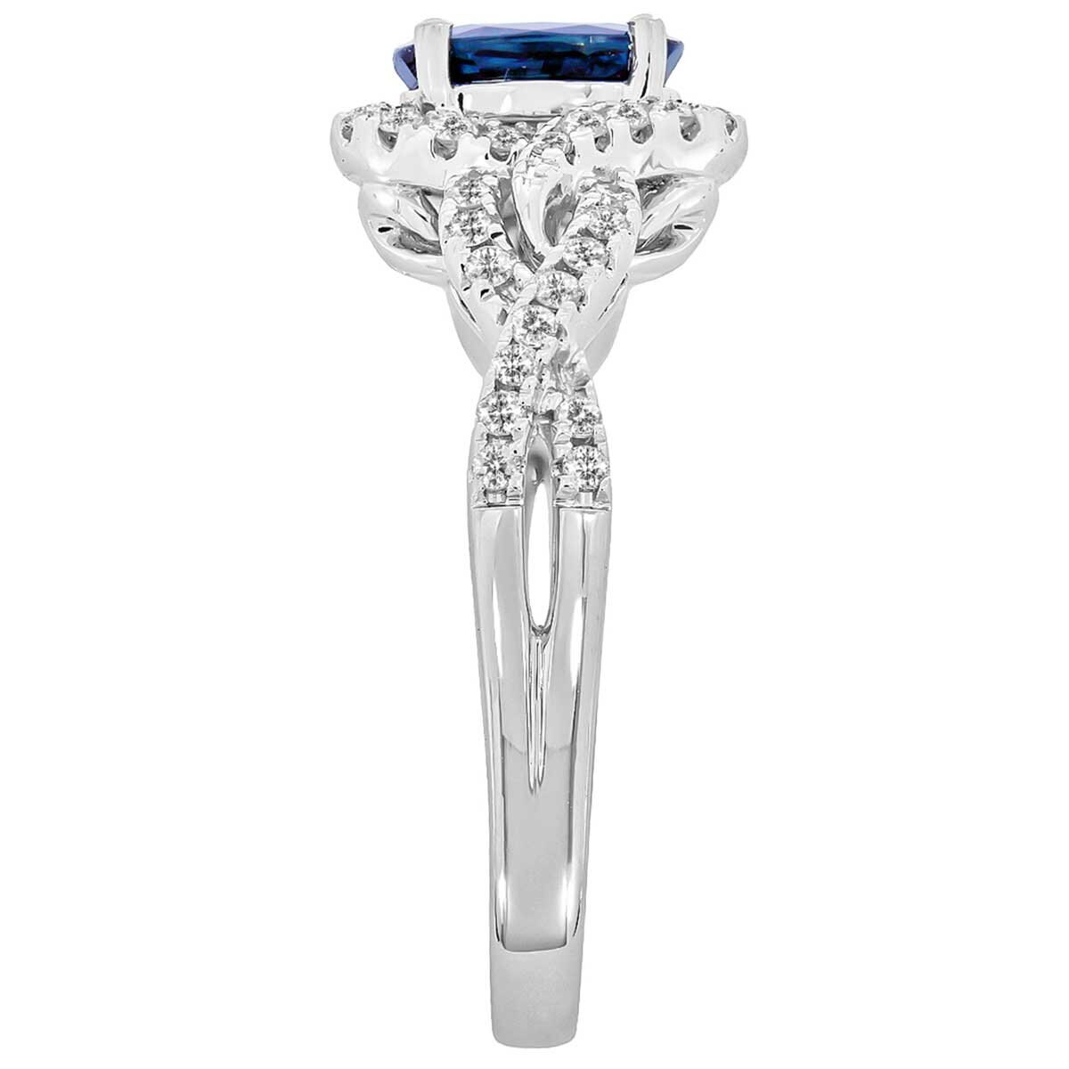 18KT White Gold 0.28ctw Diamond And Oval Sapphire Ring