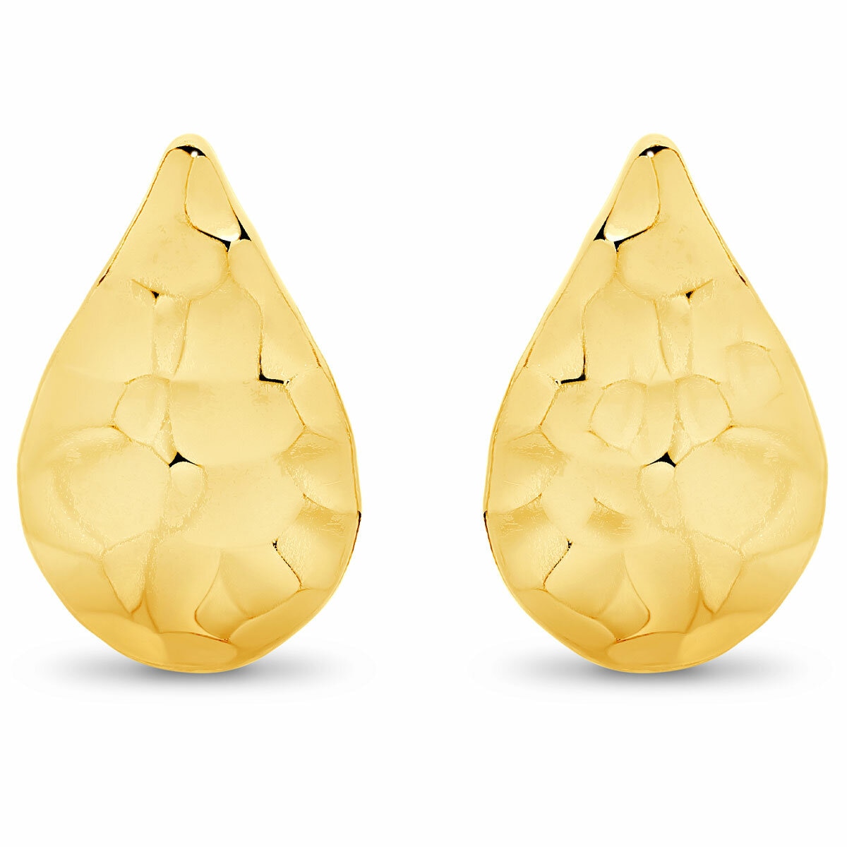 24KT Yellow Gold Hammered Teardrop Stud Earrings