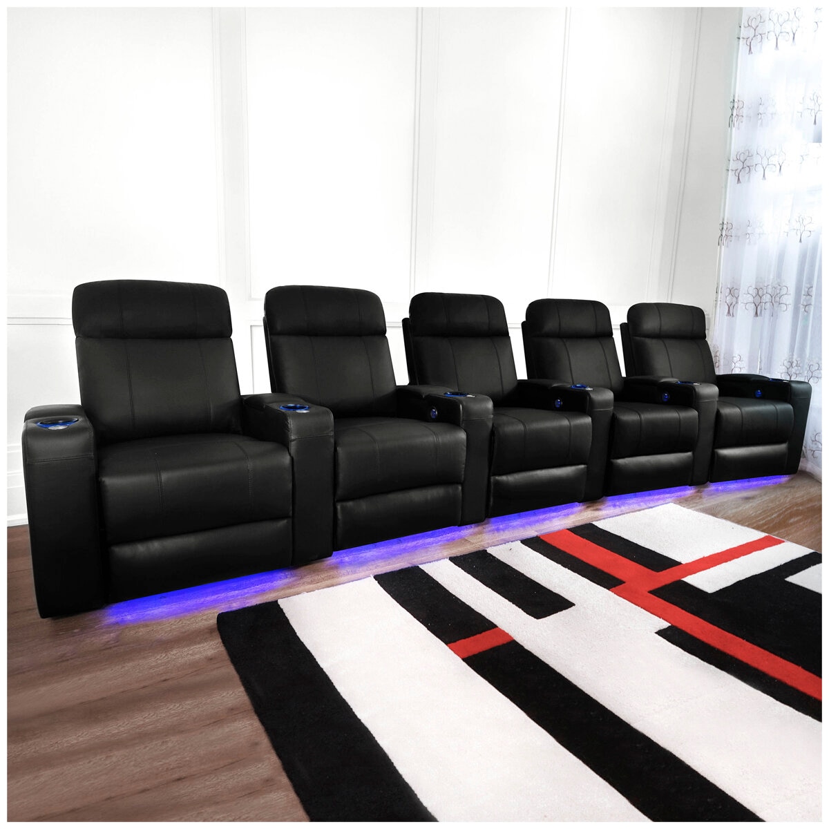 Valencia Piacenza Home Theater Seating Row of 5 Seats Black