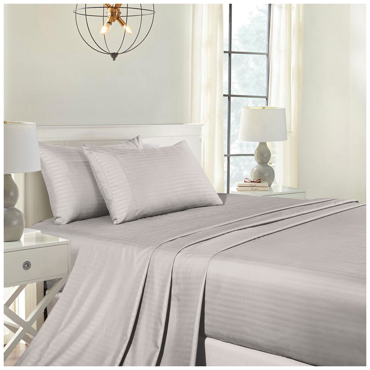 Bdirect Royal Comfort Blended Bamboo Sheet Set with stripes Double - Silver Grey