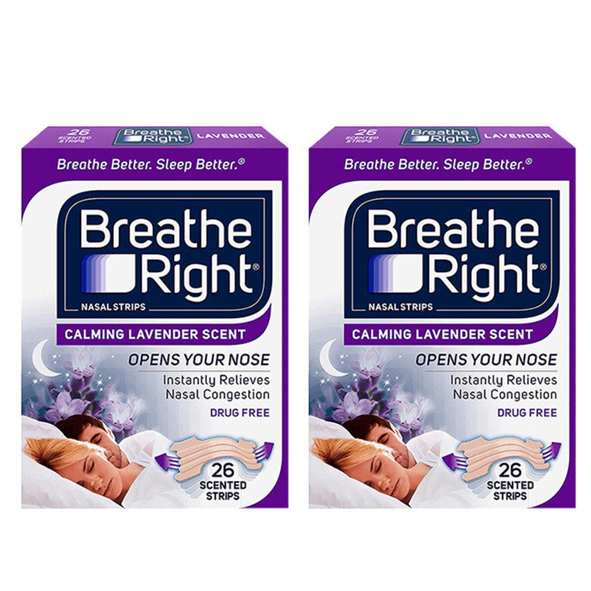 Breathe Right Nasal Strips Calming Lavender 2 x 26 Strips