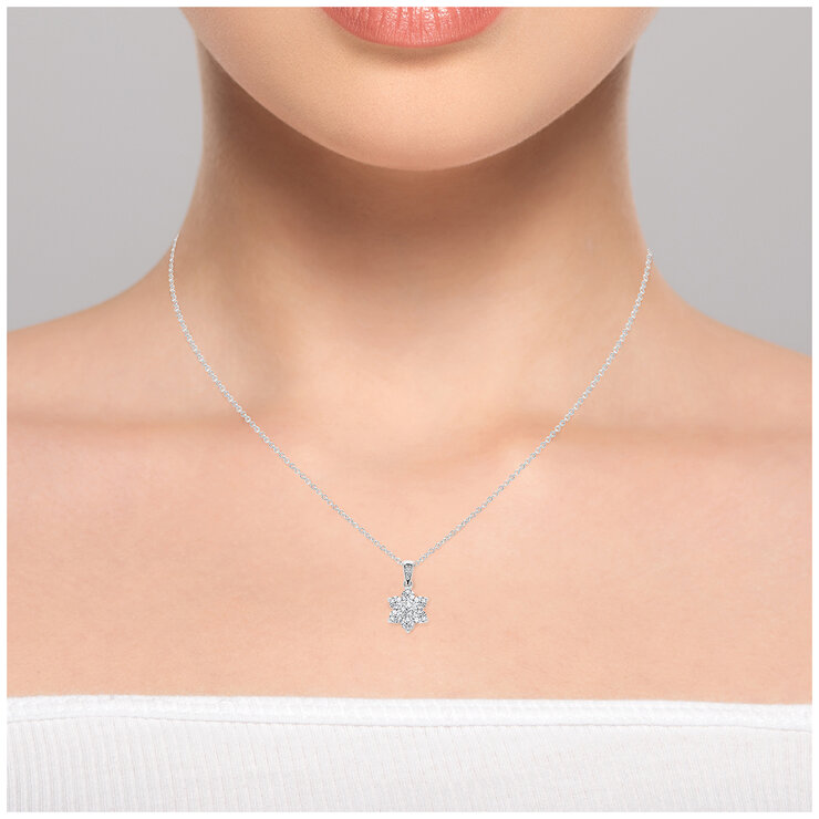 18KT White Gold 1ctw Round Diamond Nine Stone Cluster Pendant
