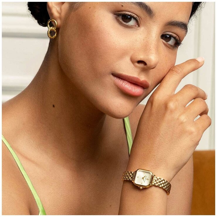 Olivia Burton Grosvenor Mini Ionic Plated Thin Gold Steel Ivory Dial Ladies Watch 24000257