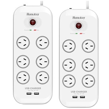 Huntkey 6 Way Powerboard With 2 USB Port And Surge Protection 2 Piece Pack SAC607X2