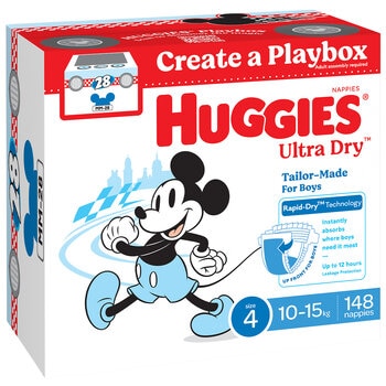 Huggies Boys' Ultra Dry Nappies Size 4 Toddler (10-15kg) 148 Nappies
