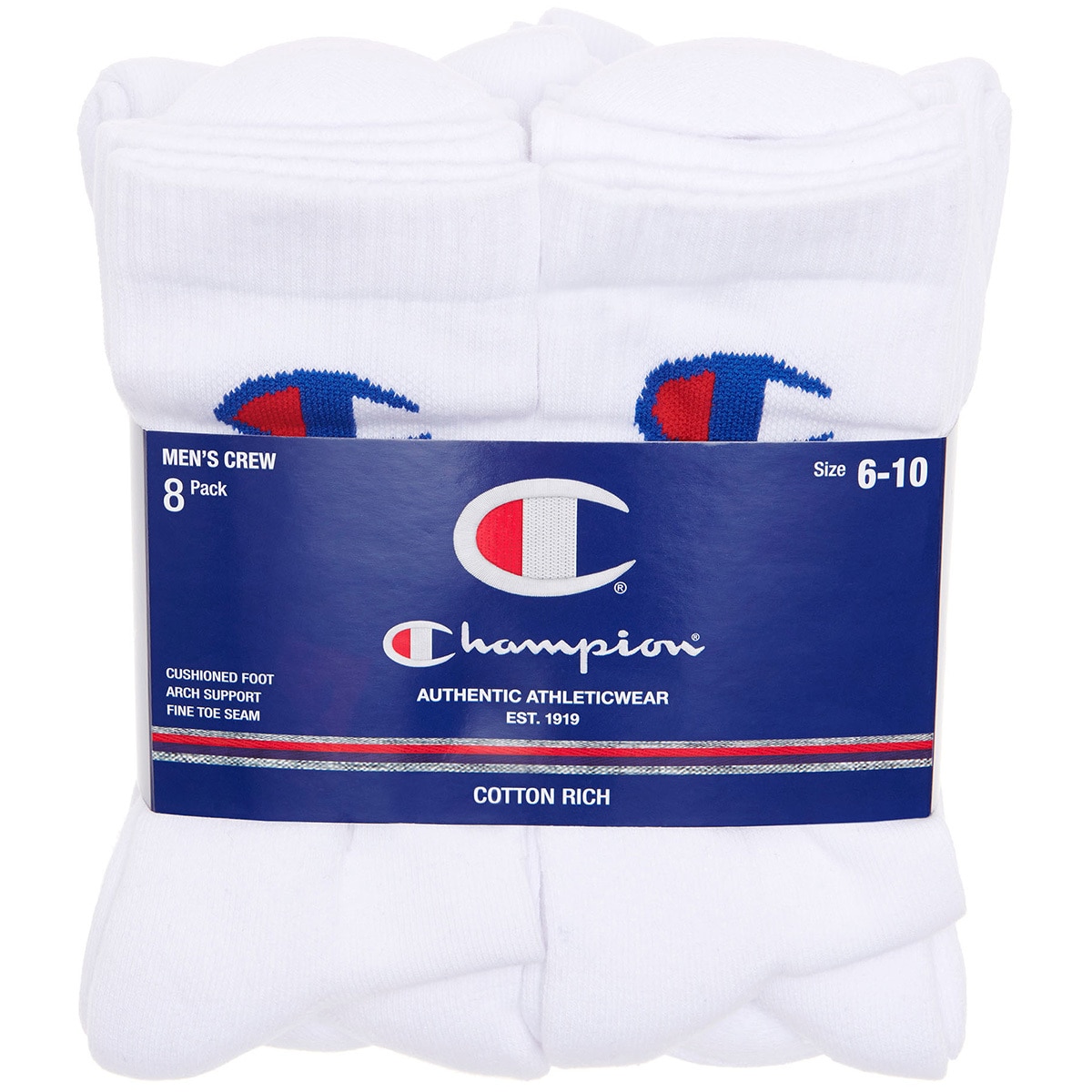 Champion Crew 8 pack sock - White