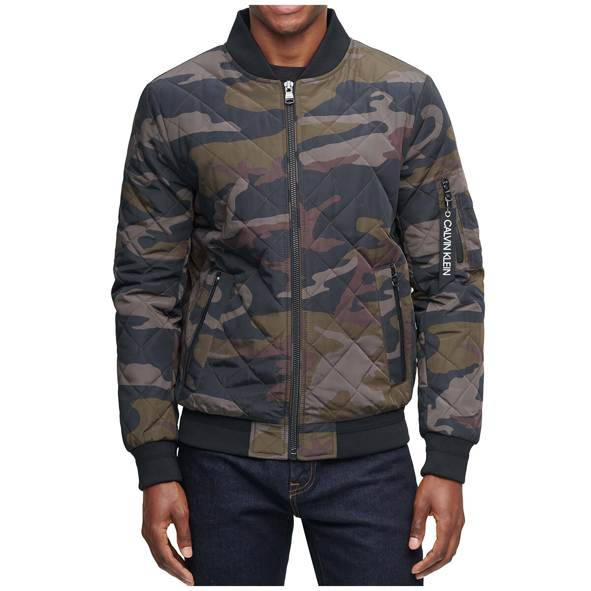 Calvin Klein Men's Bomber Jacket Olive Camo