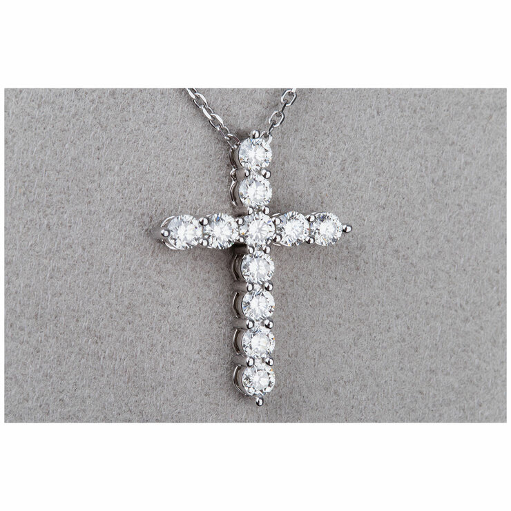 18KT White Gold 2.0ctw Round Diamond Adjustable Cross Pendant