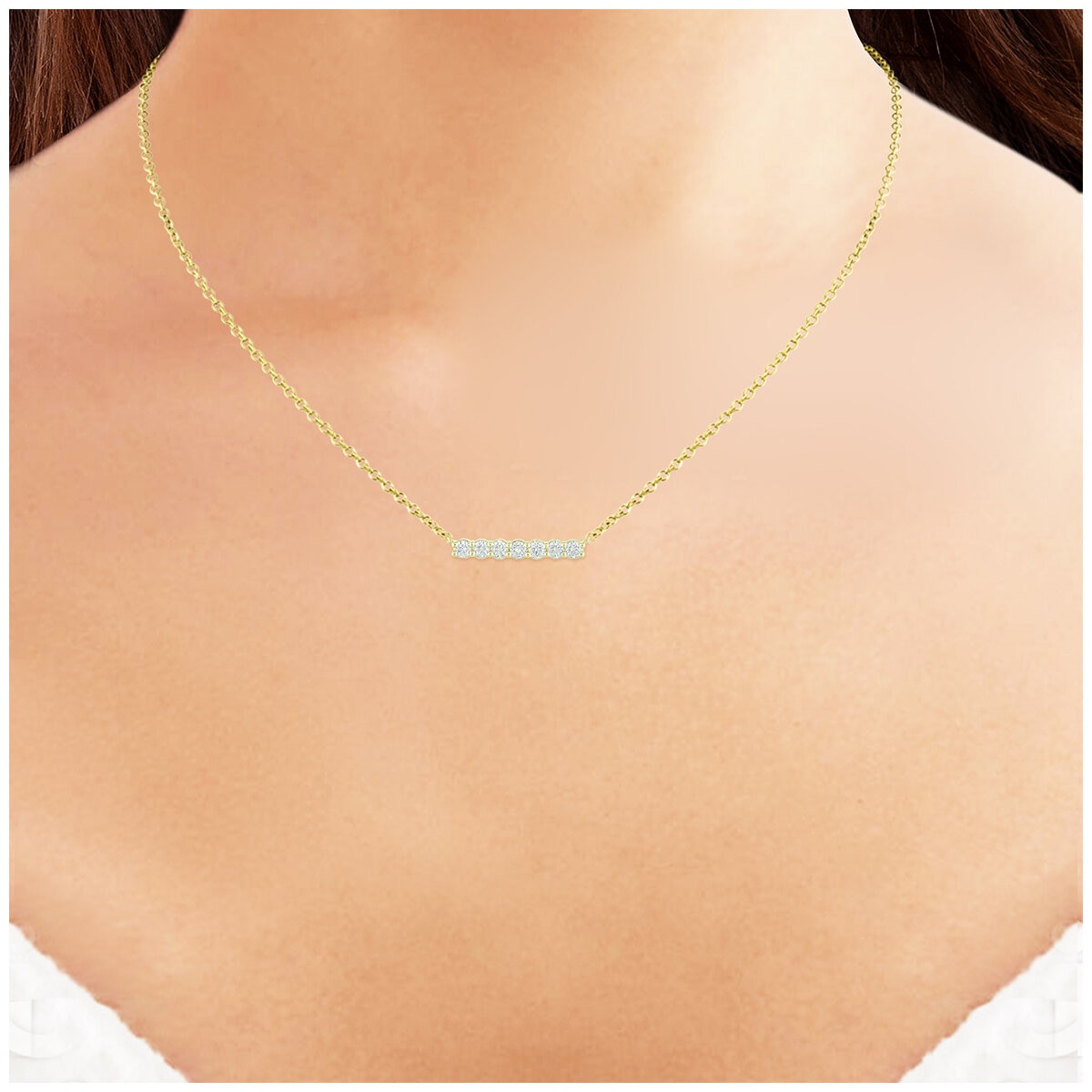 18KT Yellow Gold 0.75ctw Round Diamond Bar Necklace 45cm