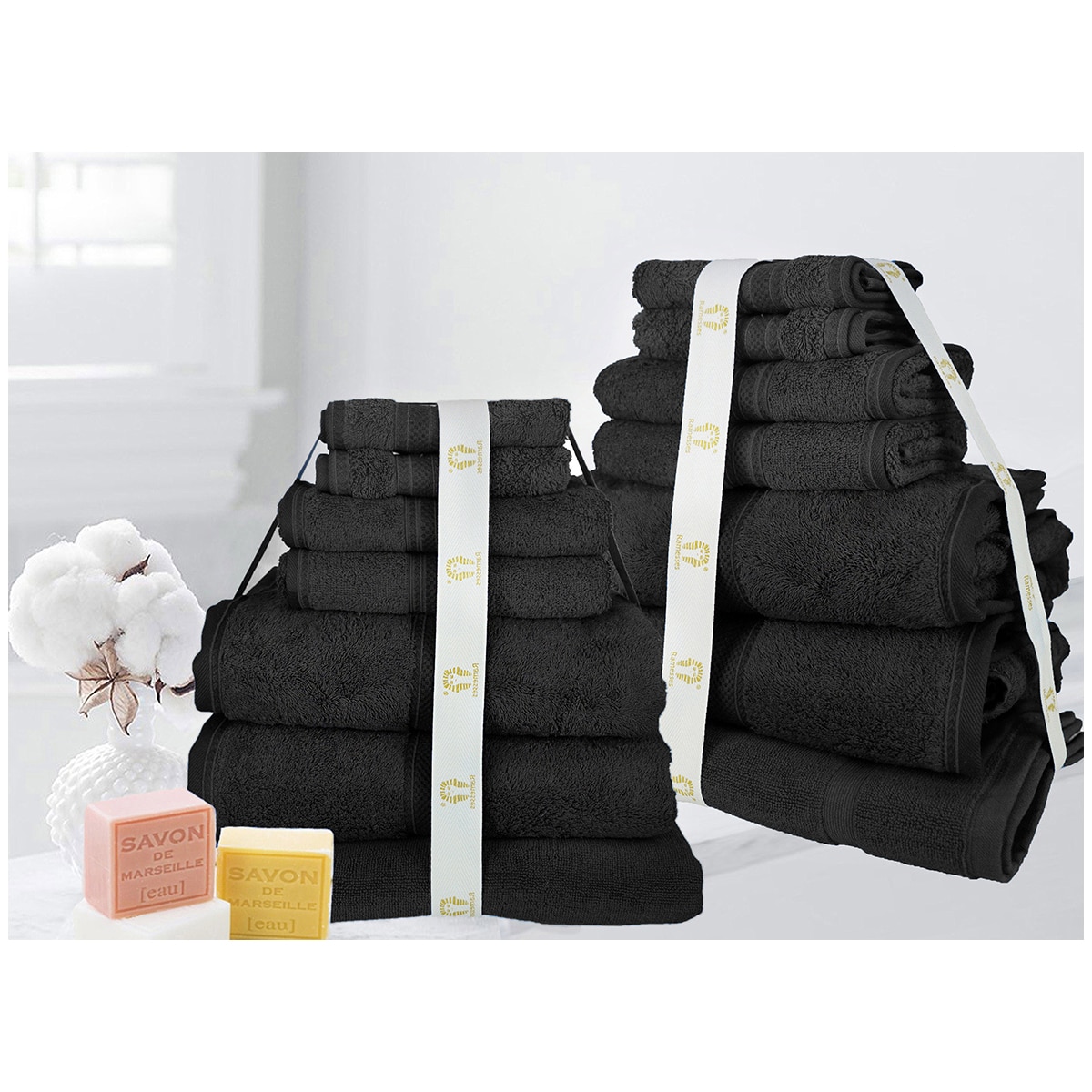 Kingtex Ramesses 100% Cotton Bath Sheet Sets 14 piece - Black