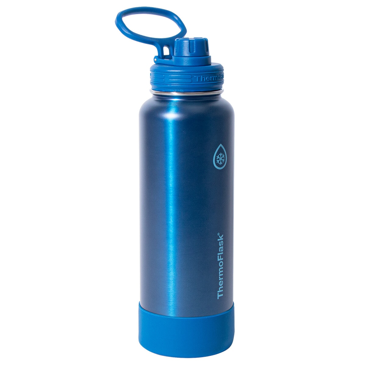 ThermoFlask Double Wall Stainless Steel Bottles With Spout And Straw Lid 2 Pack Black And Blue