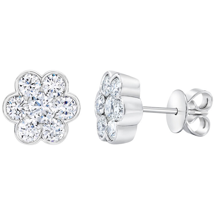 18KT White Gold 1.30ctw Round Brilliant Cut Diamond Flower Earrings