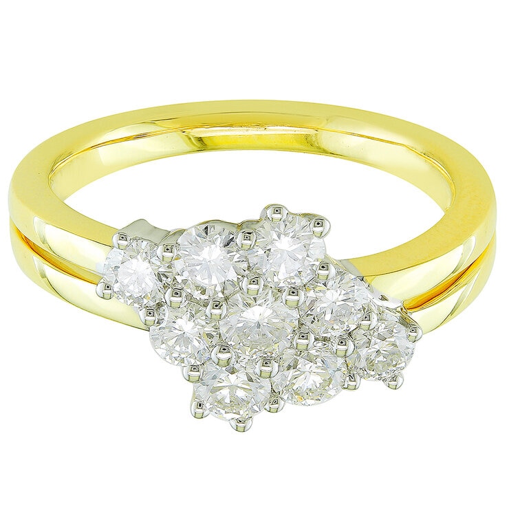 14KT Two Tone Gold 1.00ctw Round Diamond Cluster Ring