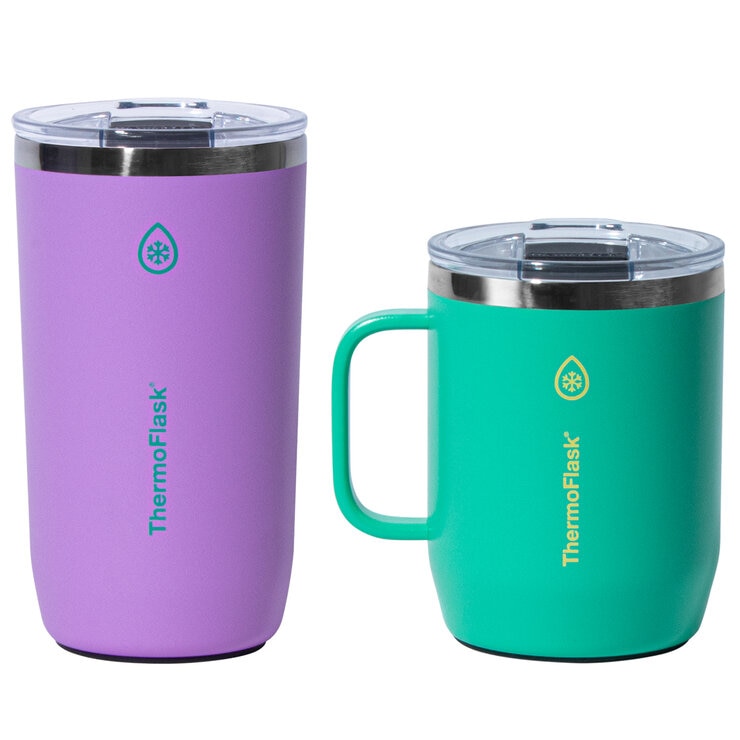 Thermoflask Coffee Mugs 2 Piece Set Violet Green Thermoflask Coffee Mugs 2 Piece Set Violet Green