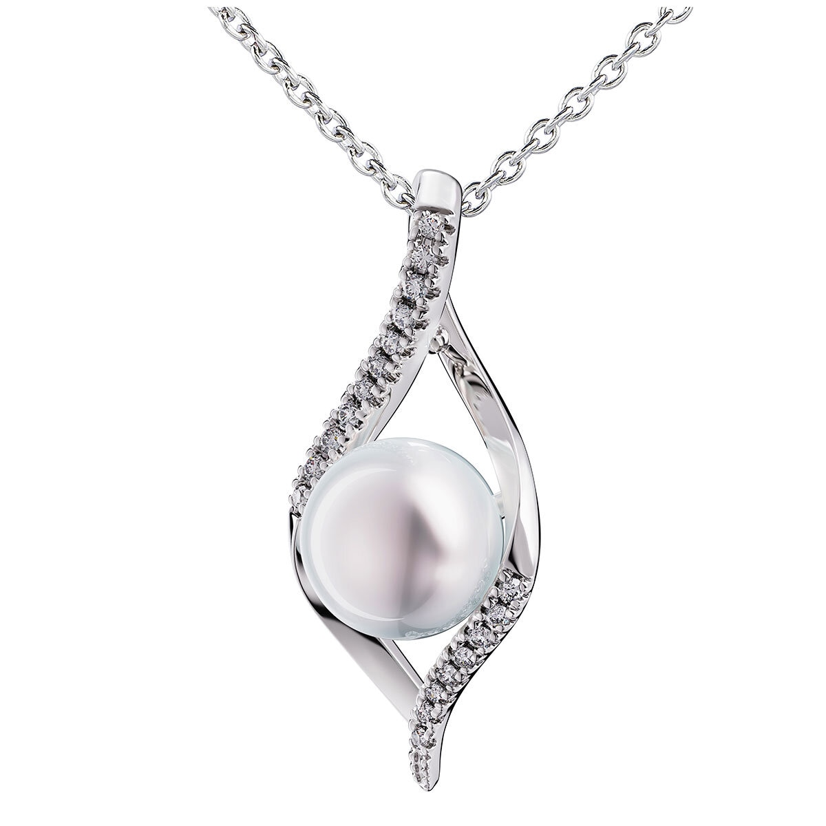 14KT White Gold 0.09ctw Diamond Fresh Water Pearl Pendant