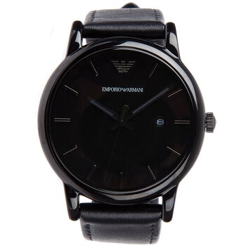 Emporio Armani Three Hand Date Black Leather Men's Watch AR1732
