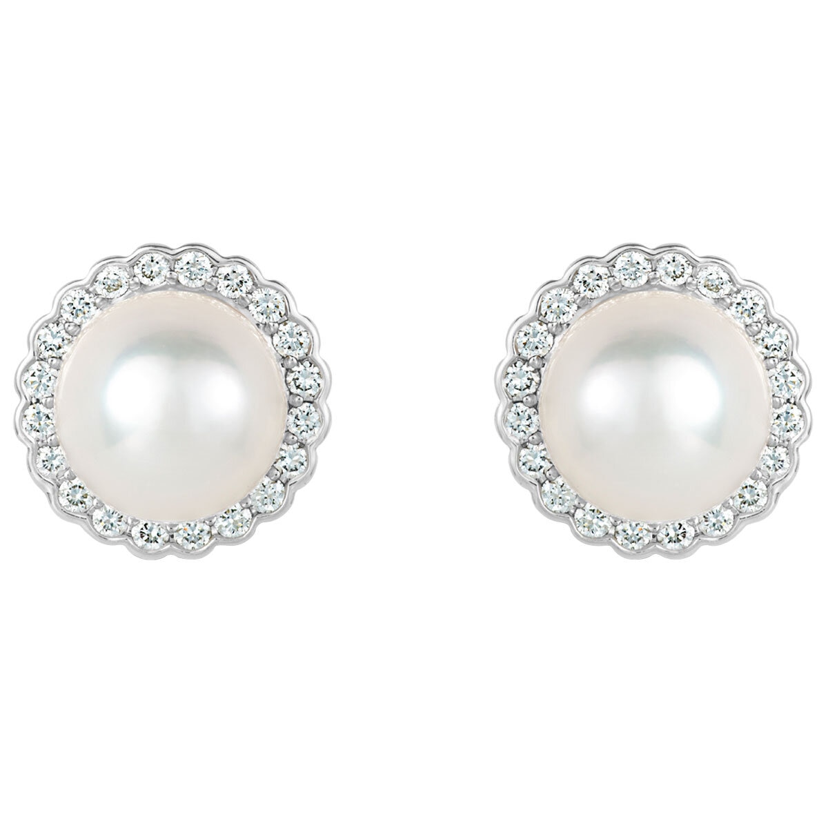 18KT White Gold 0.25ctw Diamond Pearl Earrings