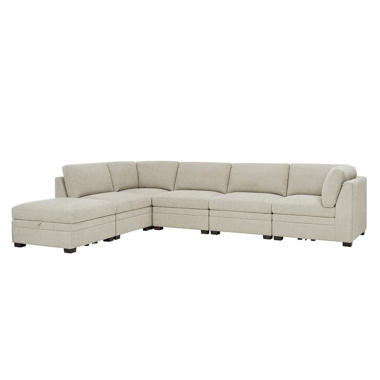 Thomasville 6 Piece Fabric Modular Sectional with Storage Ottoman/