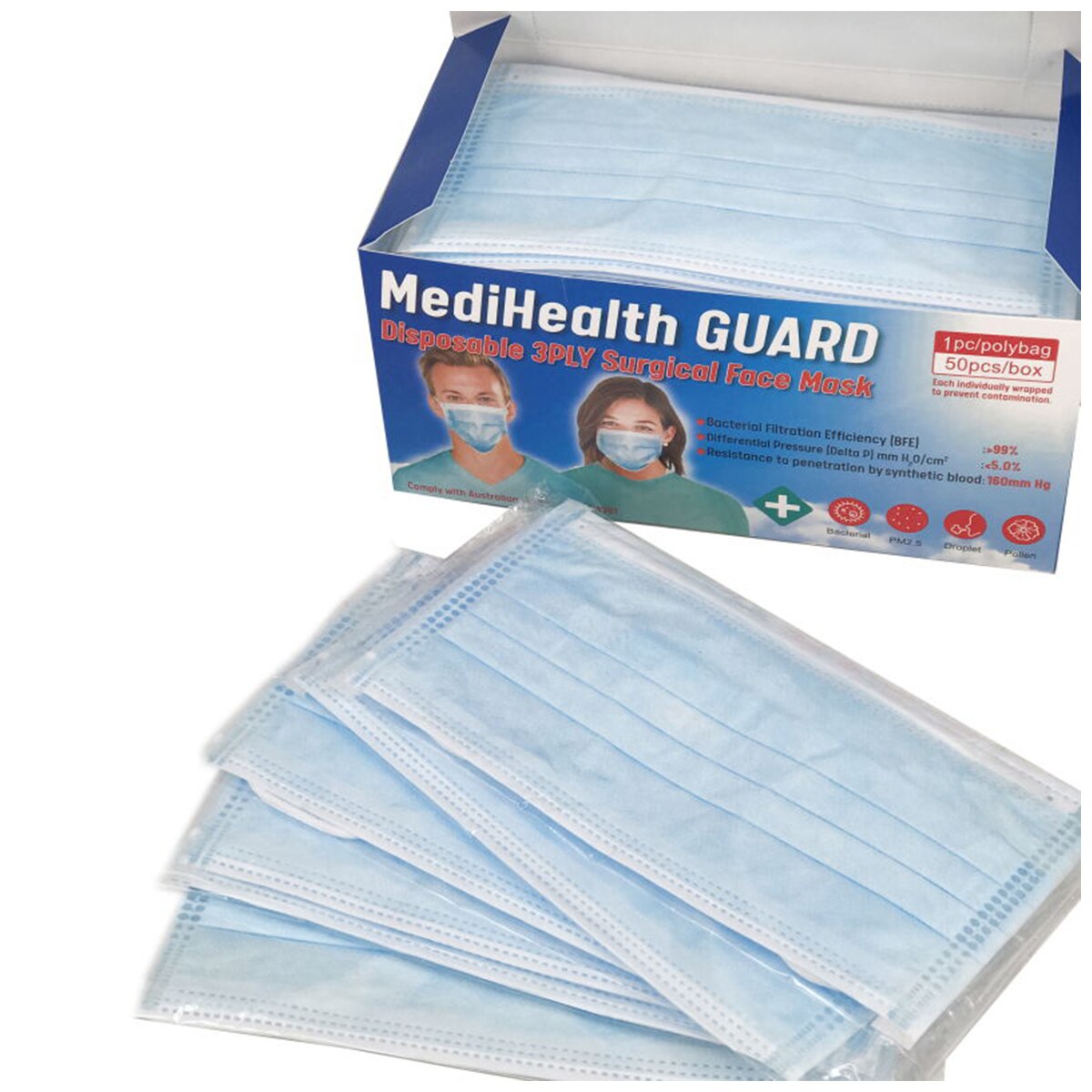 MediHealth Guard Disposable 3ply Surgical Face Mask 50pcs/Box Costco