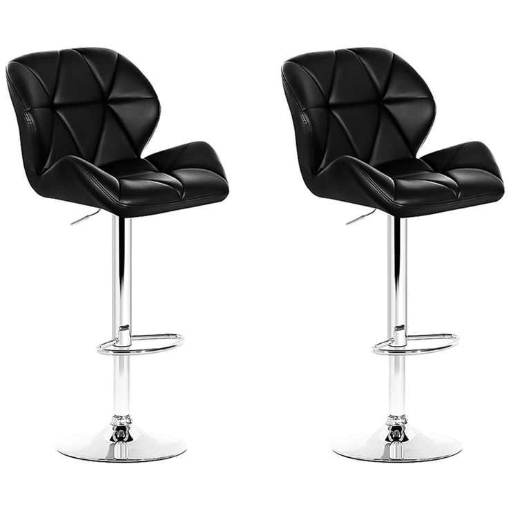 Artiss Black Gaslift Swivel Barstool with Rhombus Motif 2pk