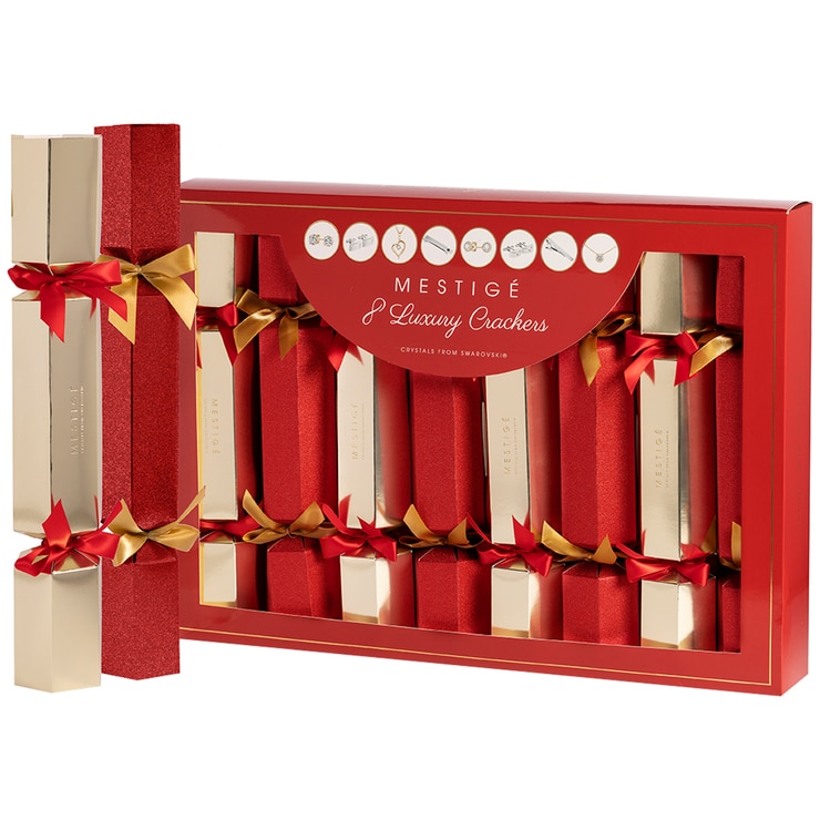 Mestige Premium Swarovski Crystal Christmas Crackers 8pk Red & Gold Costco Australia