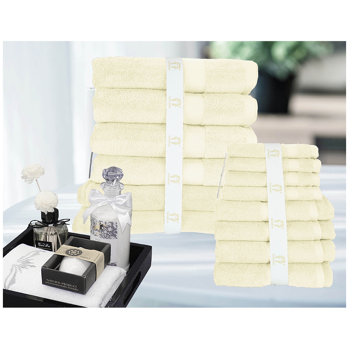 Kingtex 30% Bamboo & 70% Cotton 600gsm Bath Towel 14 piece - Cream
