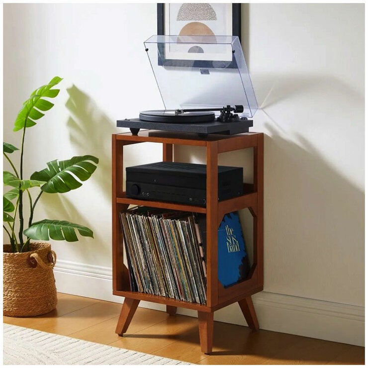 Crosley Asheville Record Player Stand, Storage for Vinyl Records - Walnut