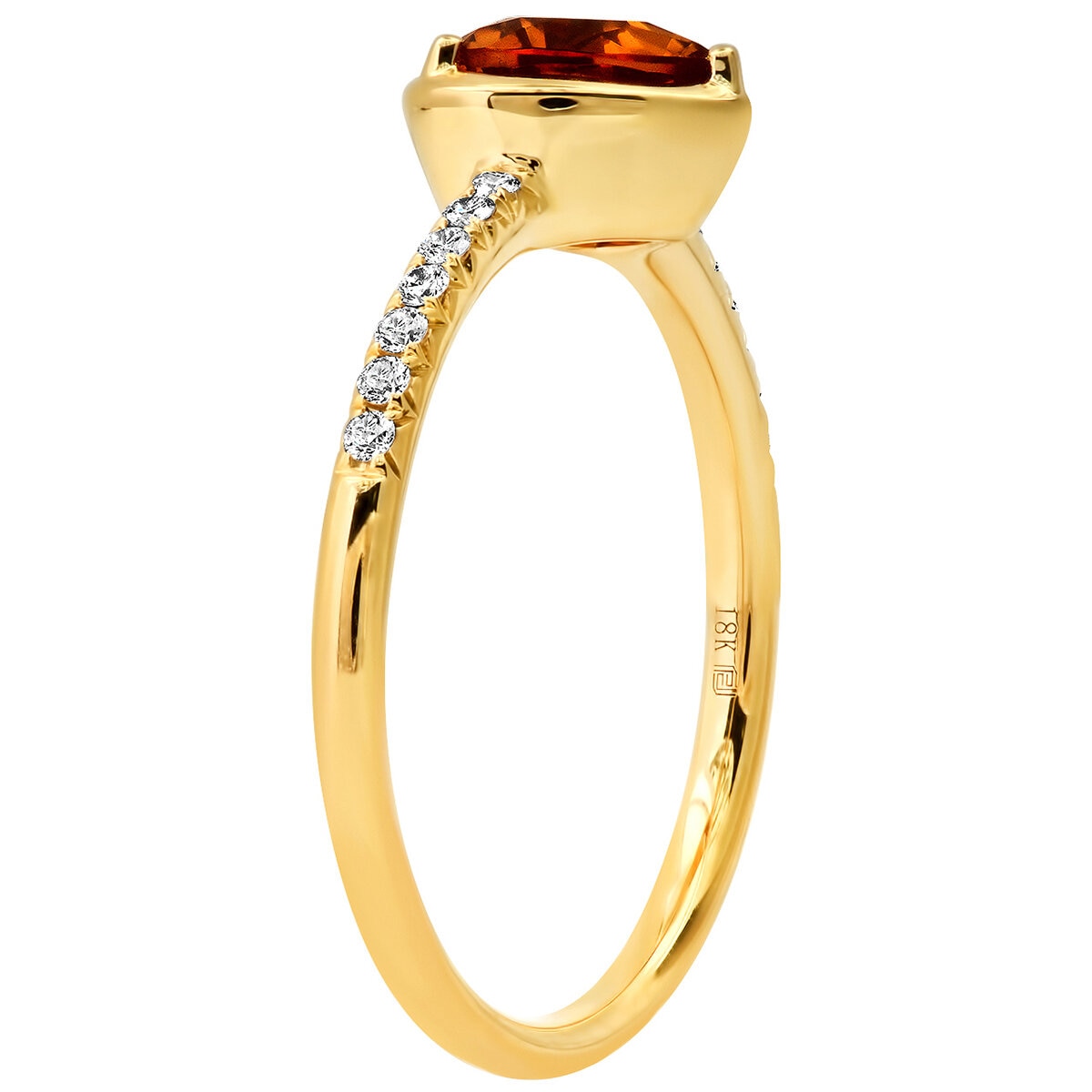 18KT Yellow Gold 0.10ctw Diamond 6mm Madeira Citrine Centre Heart Ring