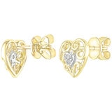 18KT Two Tone Gold 0.05ctw Diamond Heart Filigree Earrings